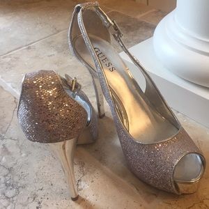 Silver high heel shoes